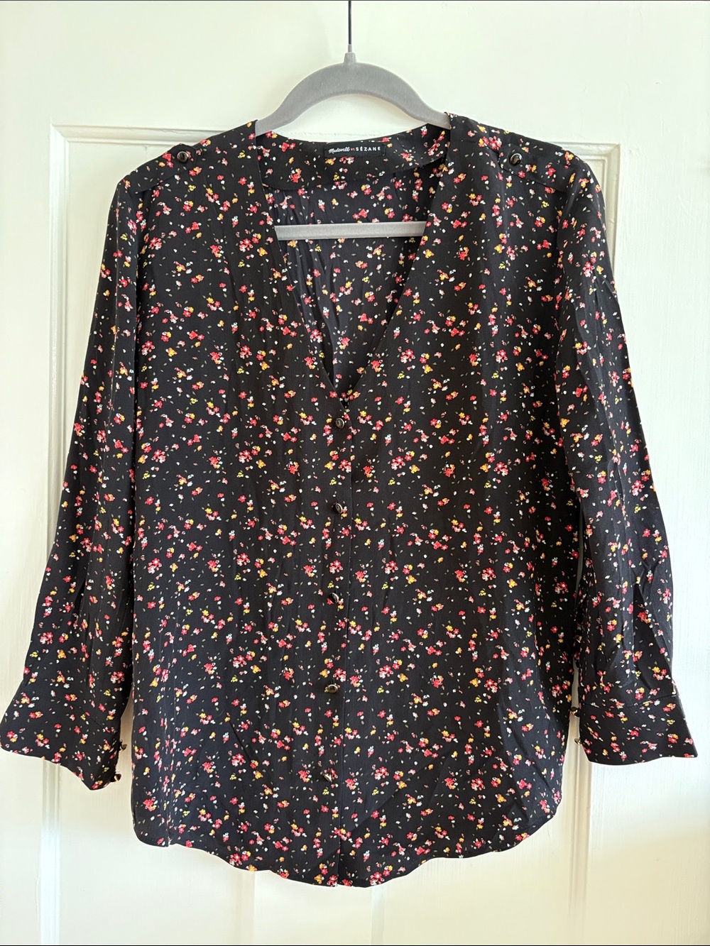 Madewell Sezane Elly Blouse 100% silk Floral print